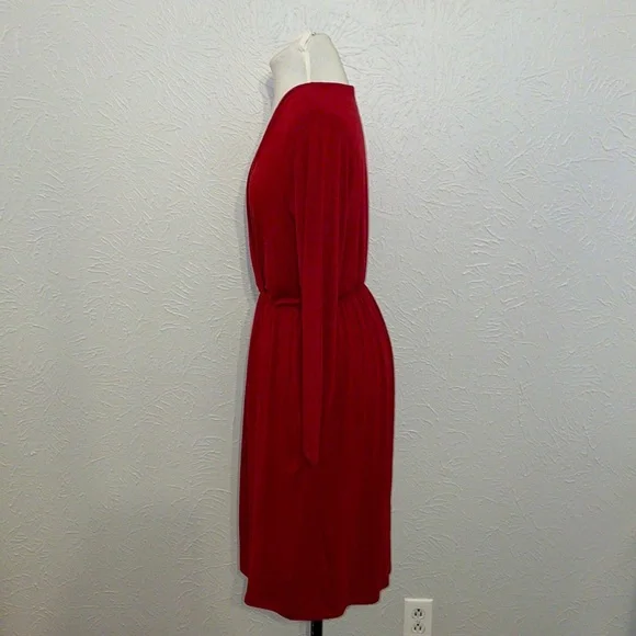 Fraiche by J Red V-Neck Long Sleeve Faux Wrap Stretch Knit Dress - Picture 4 of 11